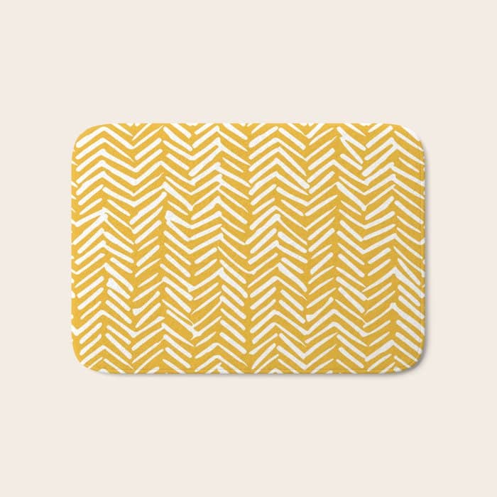 Boho Abstract Herringbone Pattern, Summer Yellow Bath Mat
