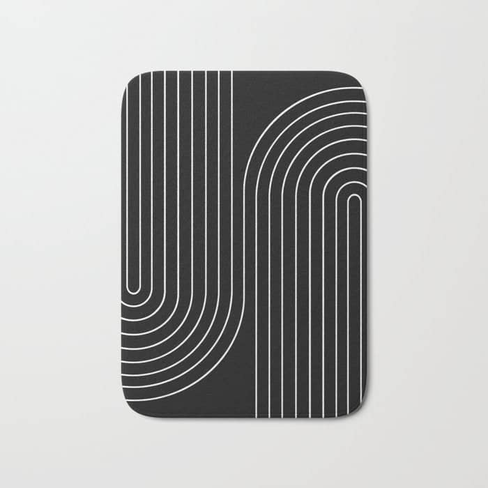 Minimal Line Curvature Ii Black And White Mid Century Modern Arch Abstract Bath Mat