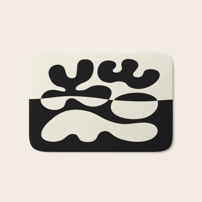 Mid Century Modern Organic Abstraction 235 Black And Ivory White Bath Mat