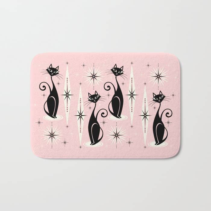 Mid Century Meow Retro Atomic Cats ©Studioxtine Bath Mat