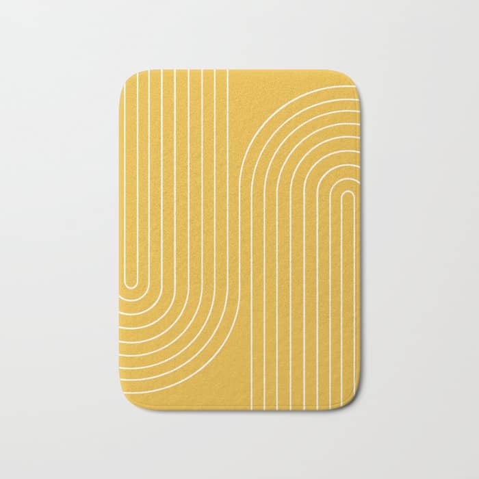 Minimal Line Curvature Viii Golden Yellow Mid Century Modern Arch Abstract Bath Mat