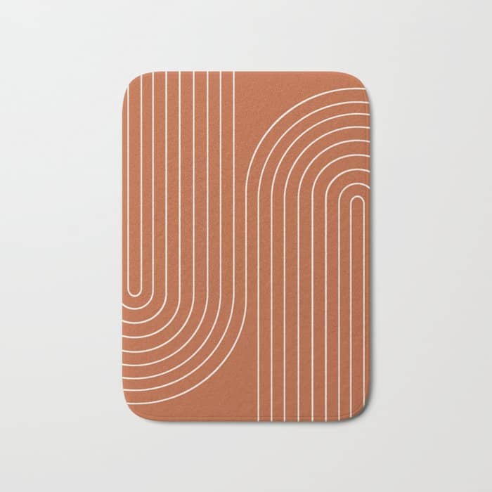 Minimal Line Curvature Ix Red Mid Century Modern Arch Abstract Bath Mat