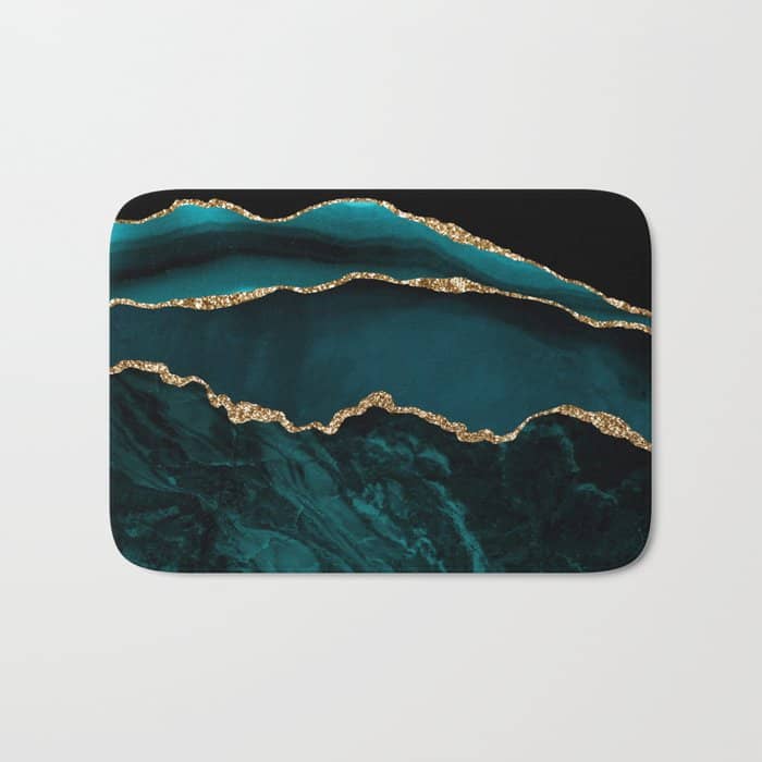 Teal Blue Emerald Marble Landscapes Bath Mat