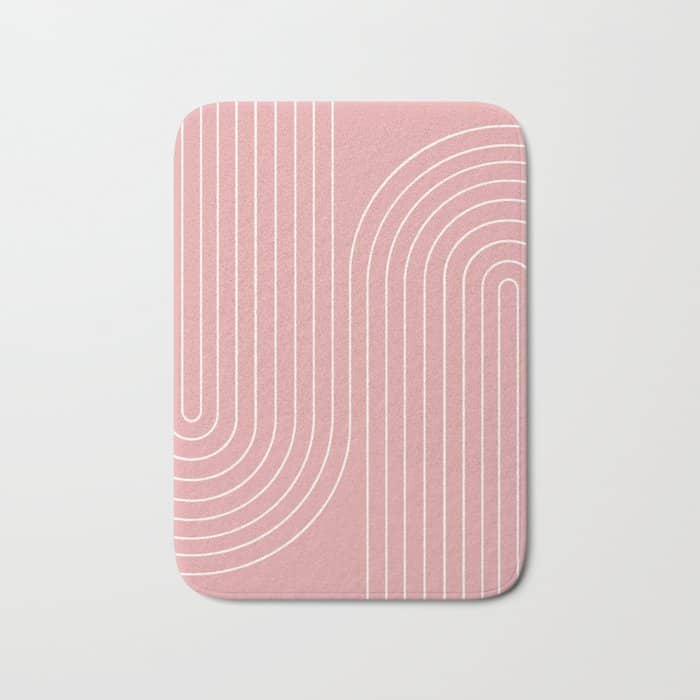 Minimal Line Curvature X Pink Mid Century Modern Arch Abstract Bath Mat