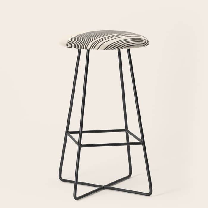 Organic Stripes - Minimalist Textured Line Pattern In Black And Almond Cream Stool