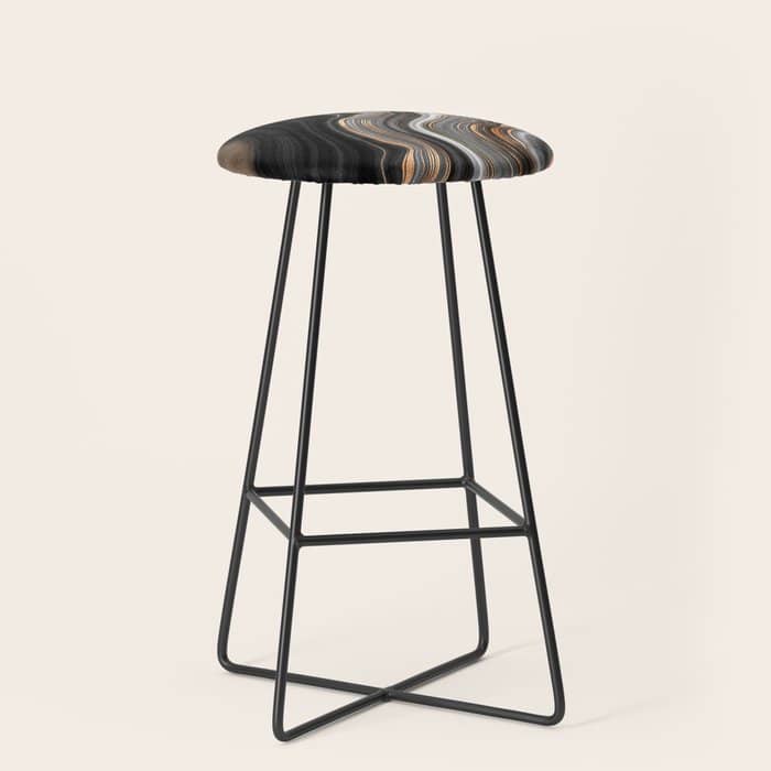 Elegant Black Marble With Gold And Copper Veins Stool