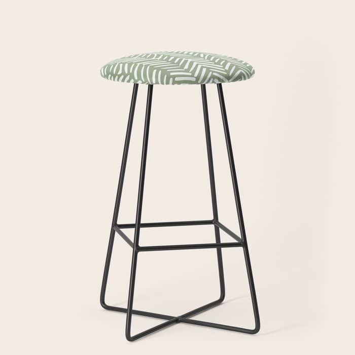 Boho, Abstract, Herringbone Pattern, Sage Green And White Stool