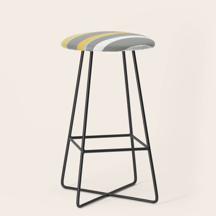 Stripe Abstract, Sun And Beach, Yellow, Pale, Aqua Blue And Gray Stool