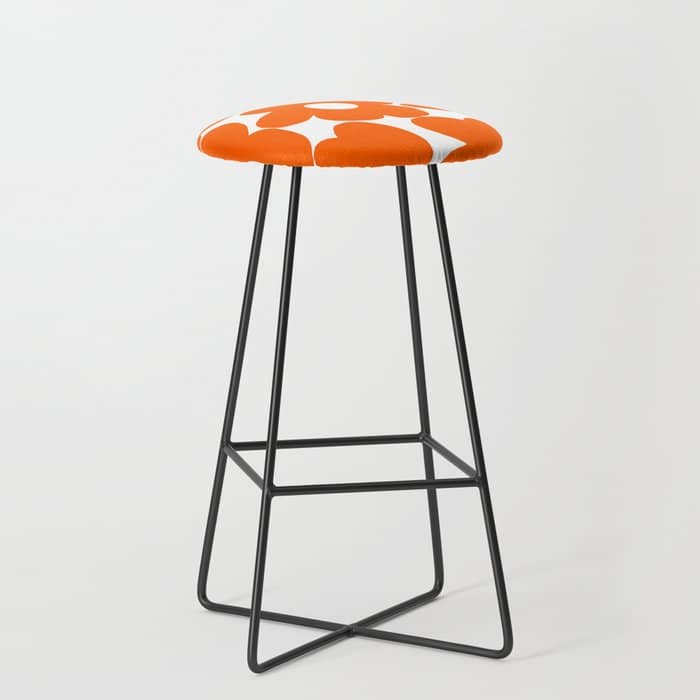 Orange Retro Flowers White Background #Decor #Homestorie #Buyart Stool