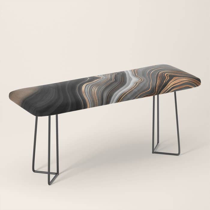 Elegant Black Marble With Gold And Copper Veins Bench