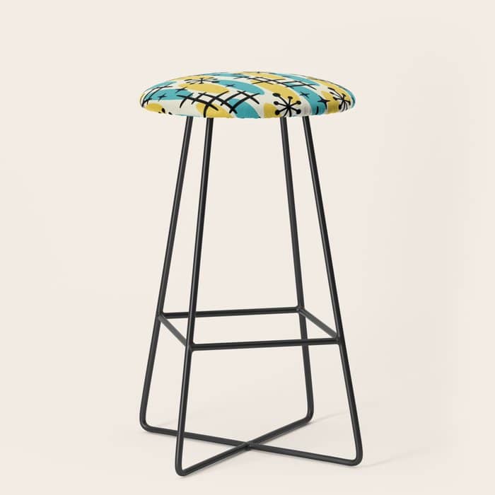 Retro Mid Century Modern Googie Design 231 Turquoise And Yellow Stool