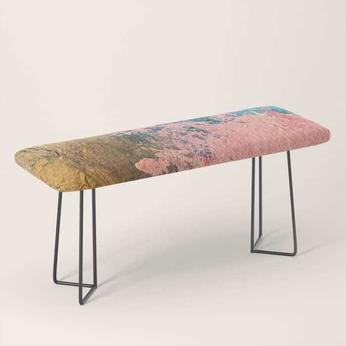 Coral Reef [1]: Colorful Abstract In Blue, Teal, Gold, And Pink Bench