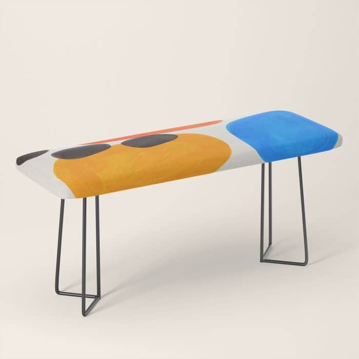 Minimalist Modern Mid Century Colorful Abstract Shapes Primary Colors Yellow Orange Blue Bubbles Bench