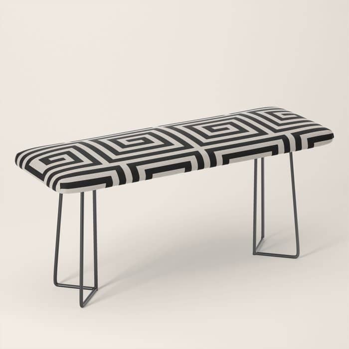 Greek Key Pattern 123 Black And Linen White Bench