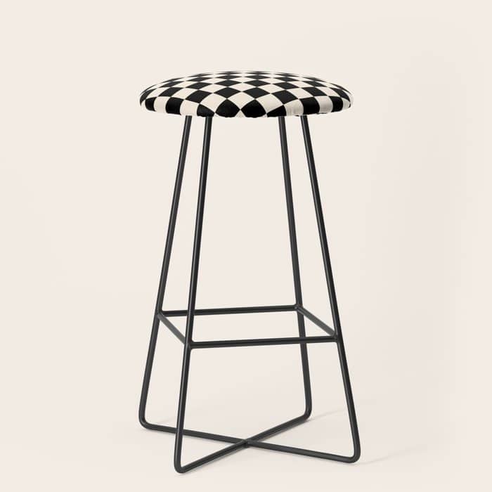 Checkerboard Mini Check Pattern In Black And Almond Cream Stool