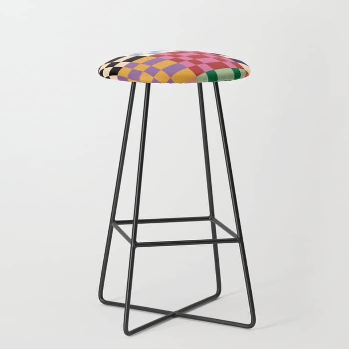 Retro 70s Colorful Patchwork Checkerboard Stool