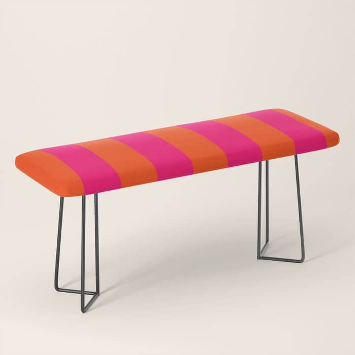 Bright Neon Pink And Orange Vertical Cabana Tent Stripes Bench