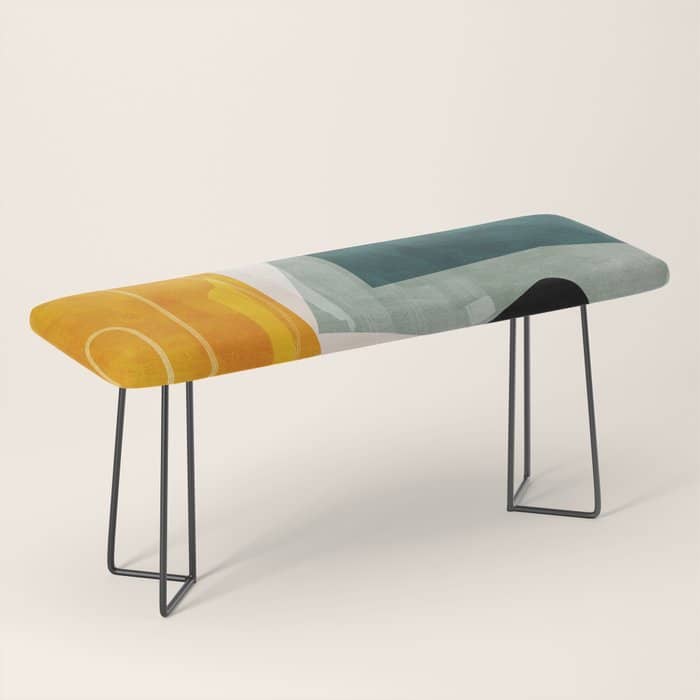 Mid Century Shapes Abstract Painting 3 Bench