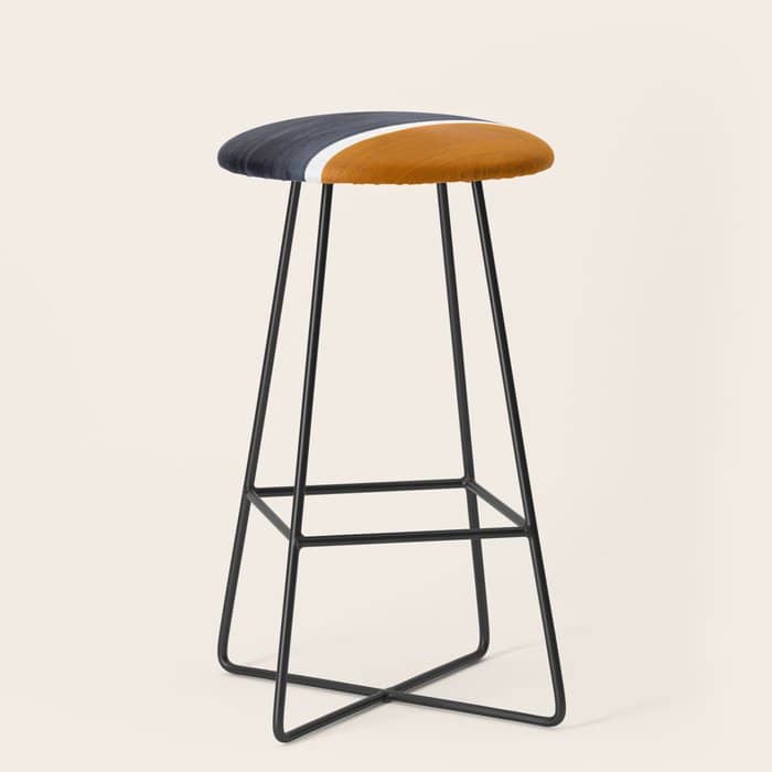 Minimalist Mid Century Modern Colorful Color Field Rothko Navy Blue Yellow Ochre Stool