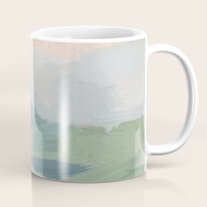 Farmland Sunset Ii - Seafoam Green Mint Black Blush Pink Abstract Nature Land Art Painting Coffee Mug