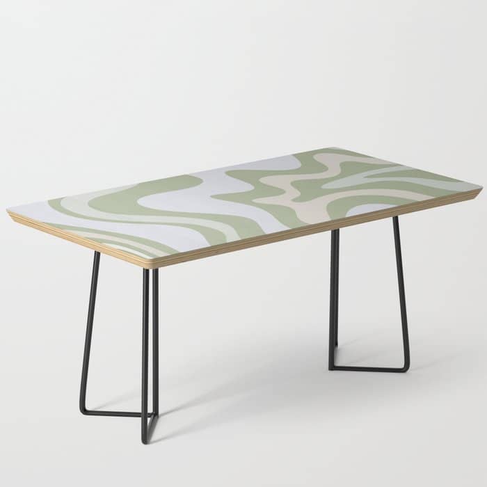 Liquid Swirl Contemporary Abstract Pattern In Light Sage Green Coffee Table