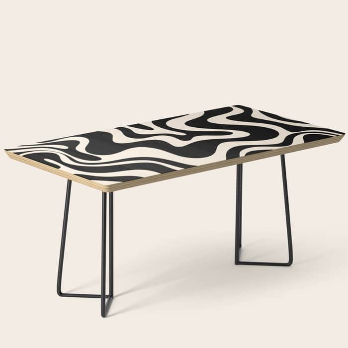 Retro Liquid Swirl Abstract Pattern 3 In Black And Almond Cream Coffee Table