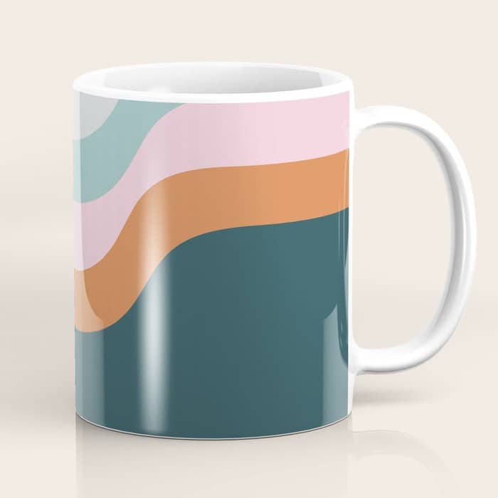 Abstract Diagonal Waves In Teal, Terracotta, And Pink Coffee Mug