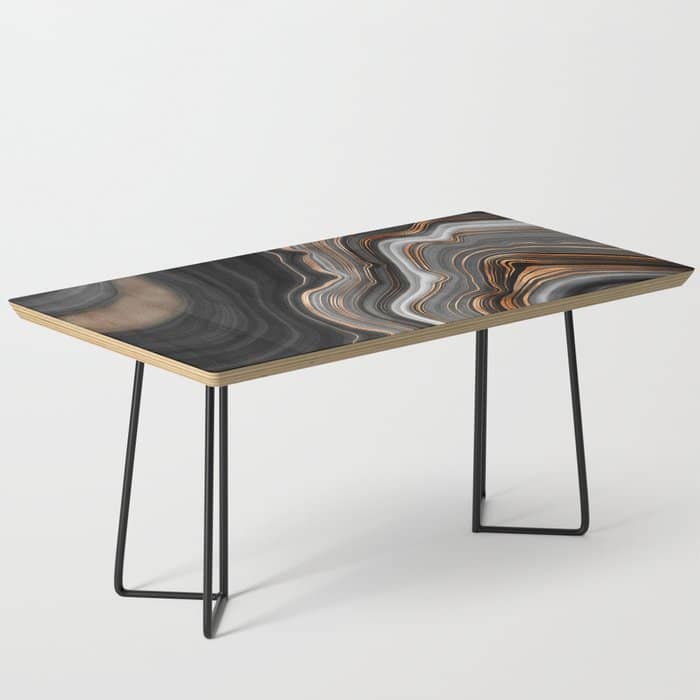 Elegant Black Marble With Gold And Copper Veins Coffee Table