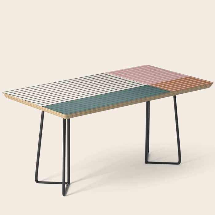 Color Block Line Abstract V Colorful Retro Coffee Table