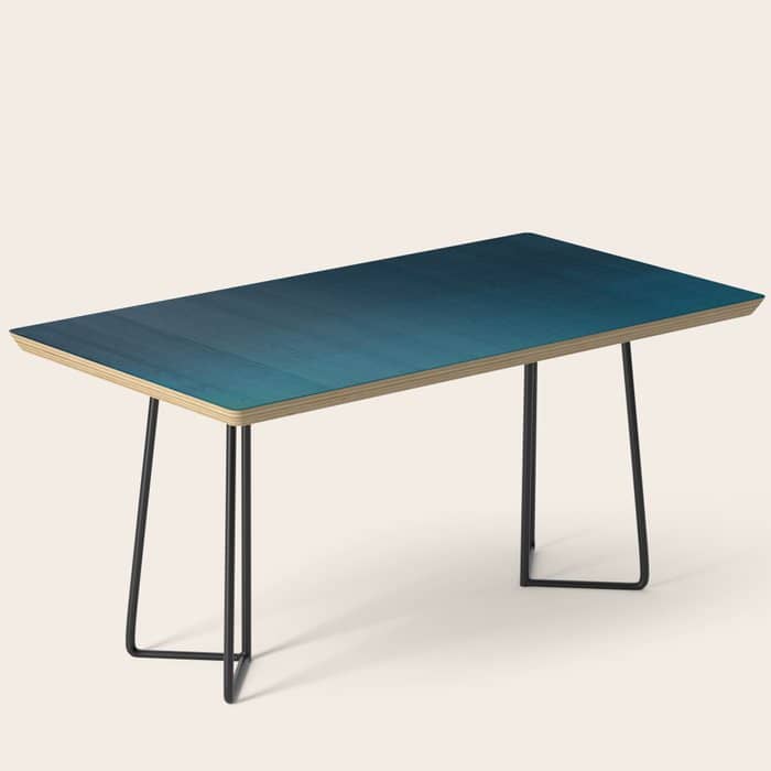 Navy Blue Teal Hand Painted Watercolor Paint Ombre Coffee Table