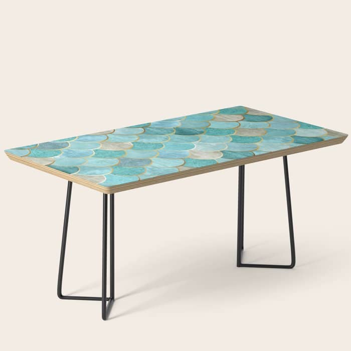 Moroccan Mermaid Fish Scale Pattern, Aqua,Teal Coffee Table