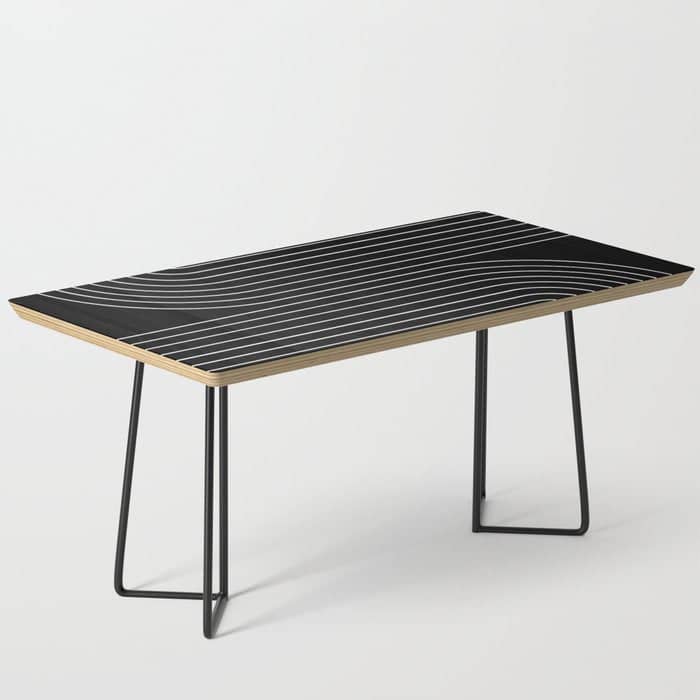 Minimal Line Curvature Ii Black And White Mid Century Modern Arch Abstract Coffee Table