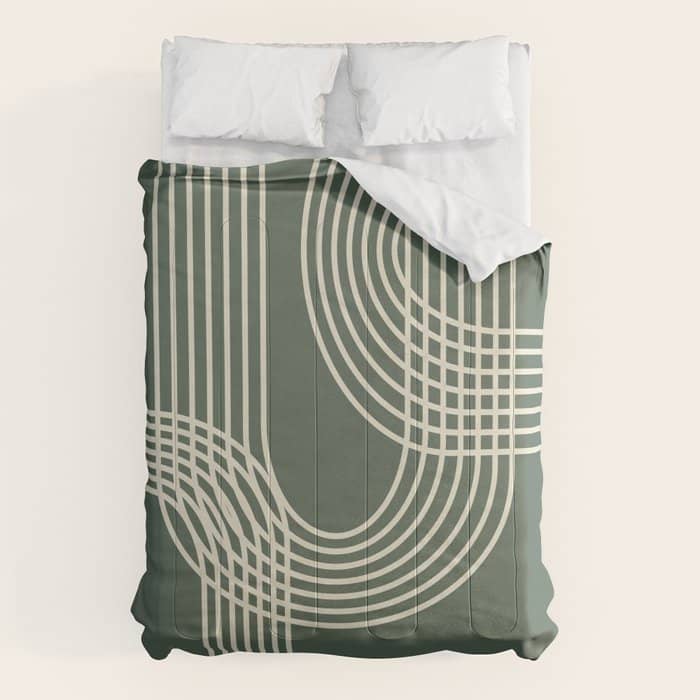 Minimalist Lines In Forest Green Comforter