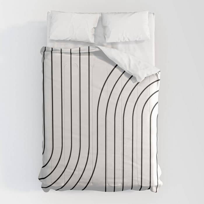 Minimal Line Curvature I Black And White Mid Century Modern Arch Abstract Comforter