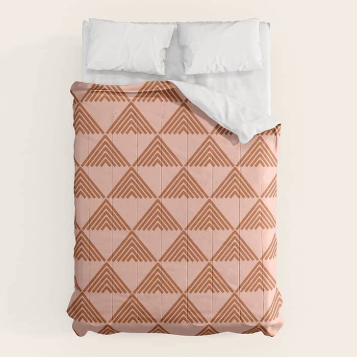 Triangular Lines In Terracotta And Blush Comforter