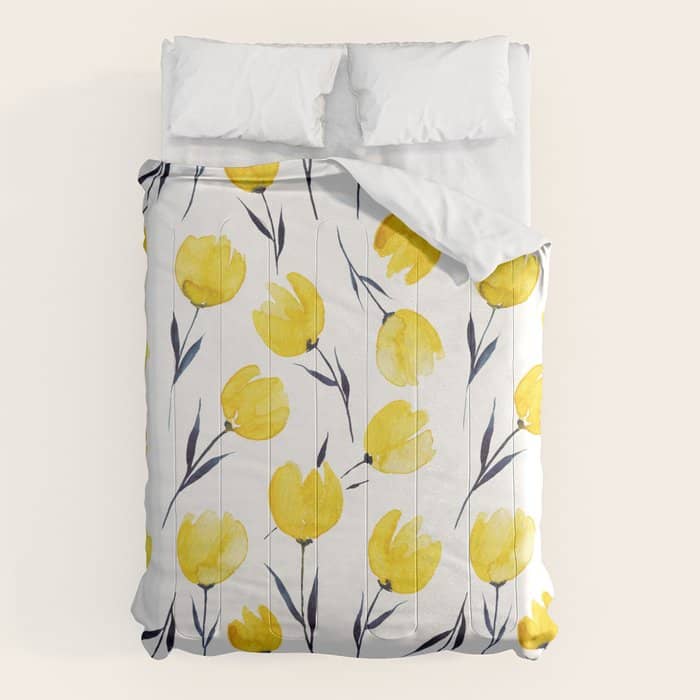 Yellow Tulips | Watercolour Pattern Comforter