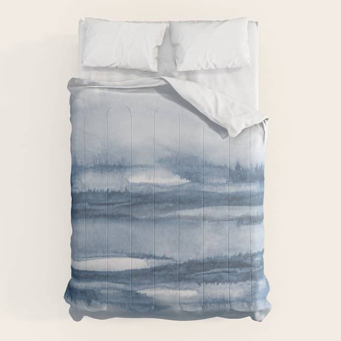 Indigo Clouds, Blue Abstract Art Comforter
