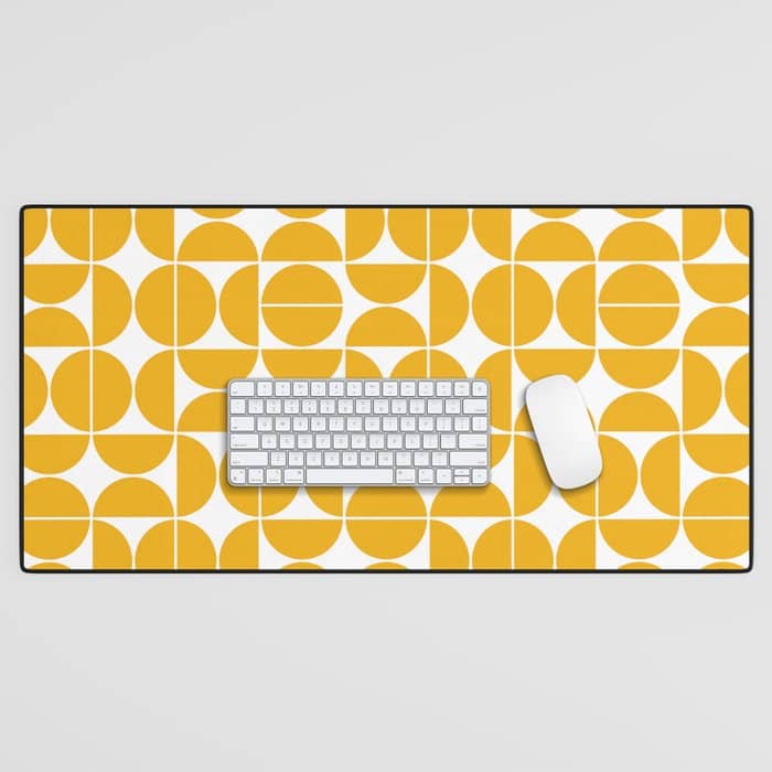 Mid Century Modern Geometric 04 Yellow Desk Mat