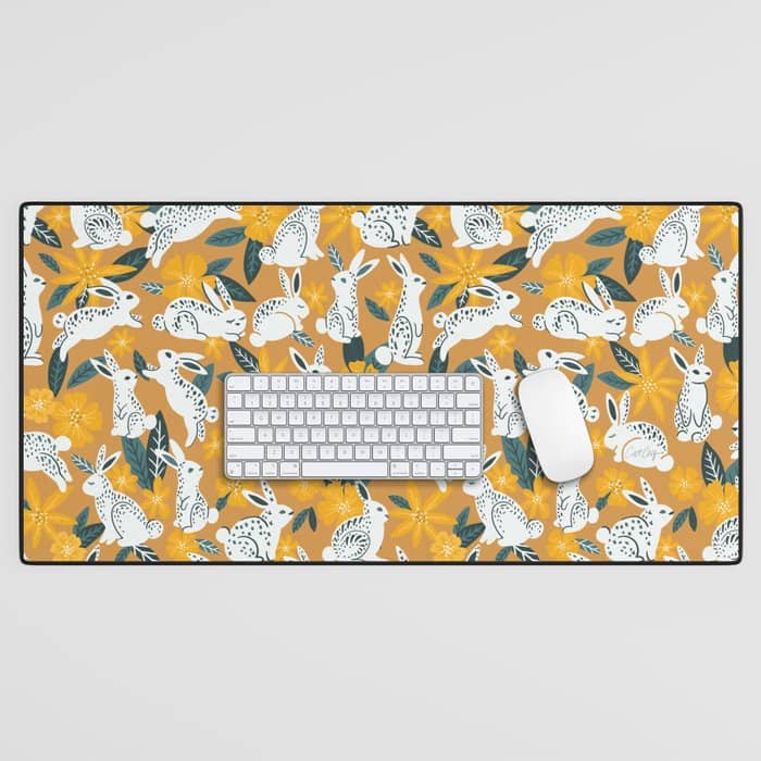 Bunnies & Blooms - Ochre & Teal Palette Desk Mat