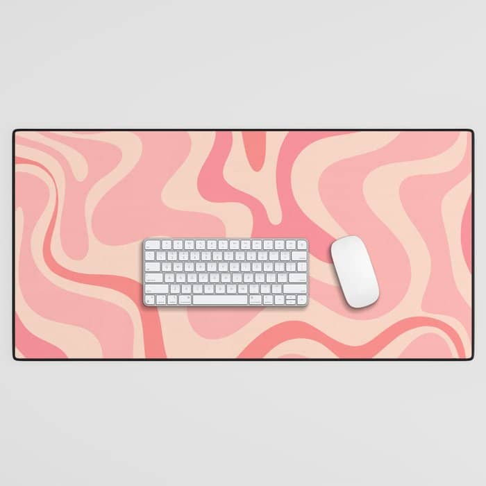 Retro Liquid Swirl Abstract In Soft Pink Desk Mat