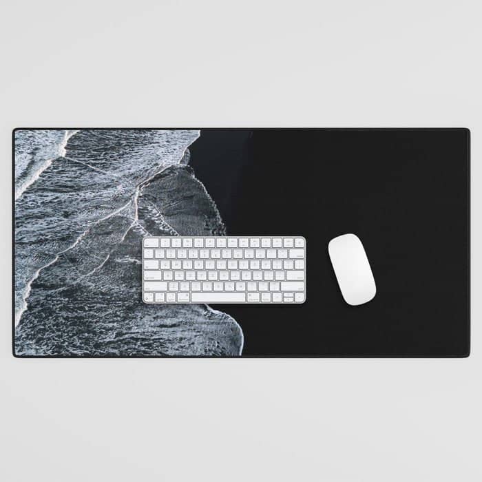 Waves On A Black Sand Beach In Iceland - Minimalist Landscape Photography Desk Mat
