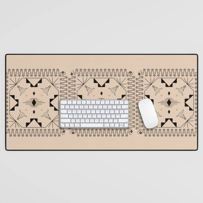 Lost Desert Tile - Black & Camel Desk Mat
