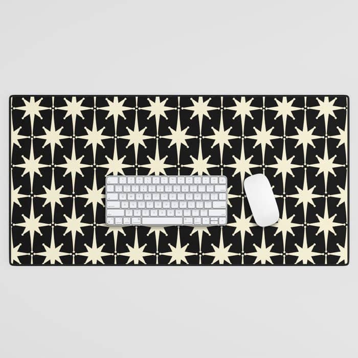 Midcentury Modern Atomic Age Starburst Pattern In Retro Cream And Black Desk Mat