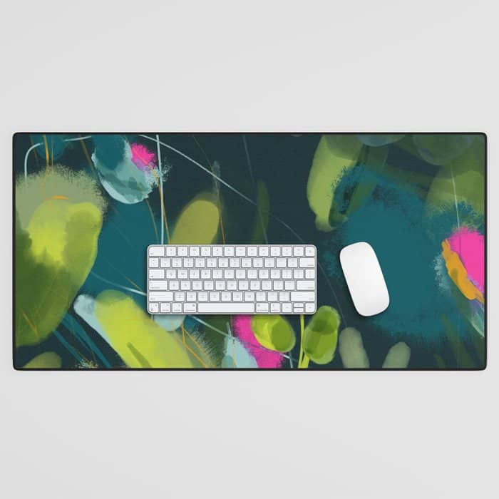 Abstract Jungle Fever Leaves In Floral Green Desk Mat