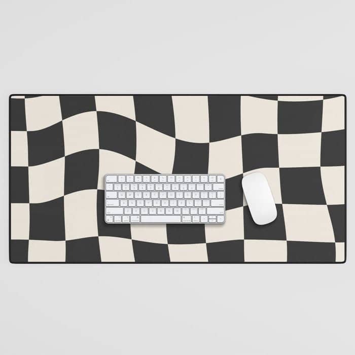 Black And White Wavy Checkered Pattern Desk Mat