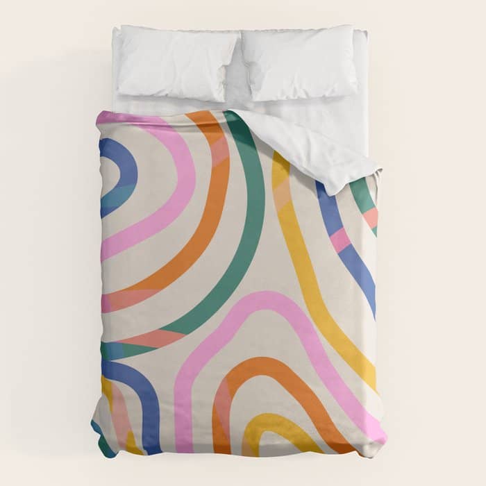 Whimsical Abstract Rainbows Lines Art Duvet Cover
