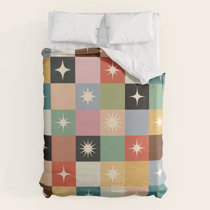 Retro Festive Sparkle Checker  Duvet Cover