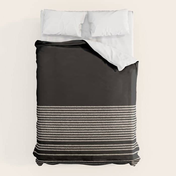 Organic Stripes - Minimalist Textured Line Pattern In Almond Cream And Black Duvet Cover