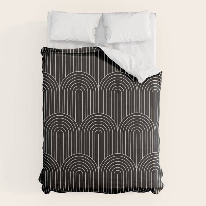 Art Deco Arch Pattern V Black & White Duvet Cover