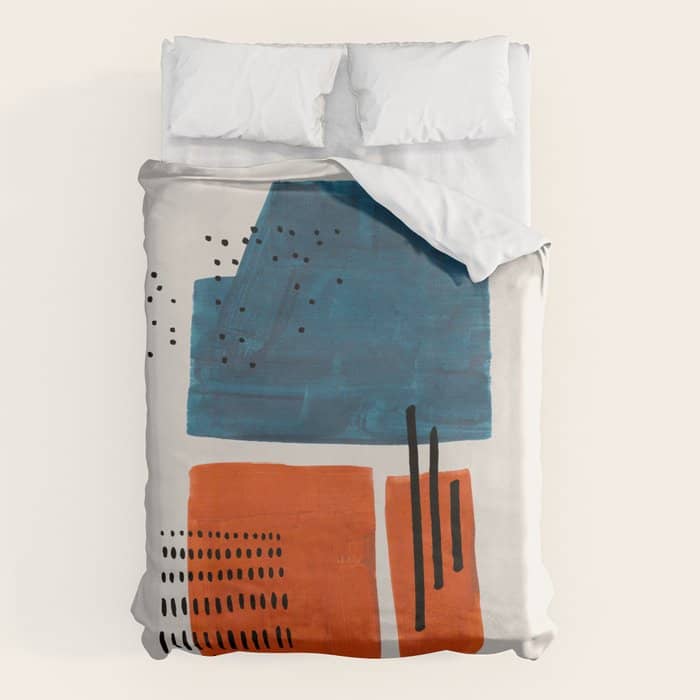 Burnt Orange Jewel Teal Blue Mid Century Modern Funky Colorful Shapes Patterns By Ejaaz Haniff Duvet Cover